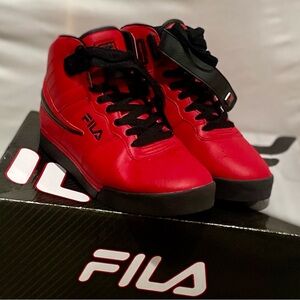 Fila Red and Black High-Top Sneakers